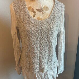 Light Gray Long Sleeved Lace Layered Top